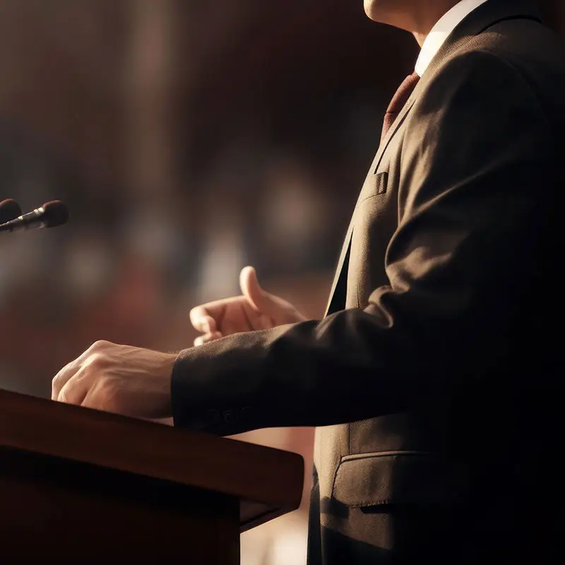 A lawyer speaks inside the courtroom during a refusal review hearing.
