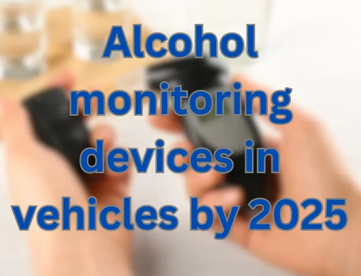 A poster with words 'Alcohol monitoring devices in vehicles by 2025'.